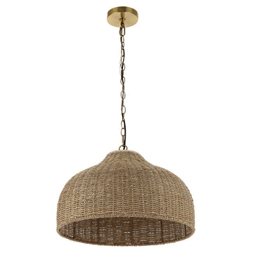 Eliza 20" Coastal Bohemian Rattan/Iron Dome LED Pendant - JONATHAN Y
